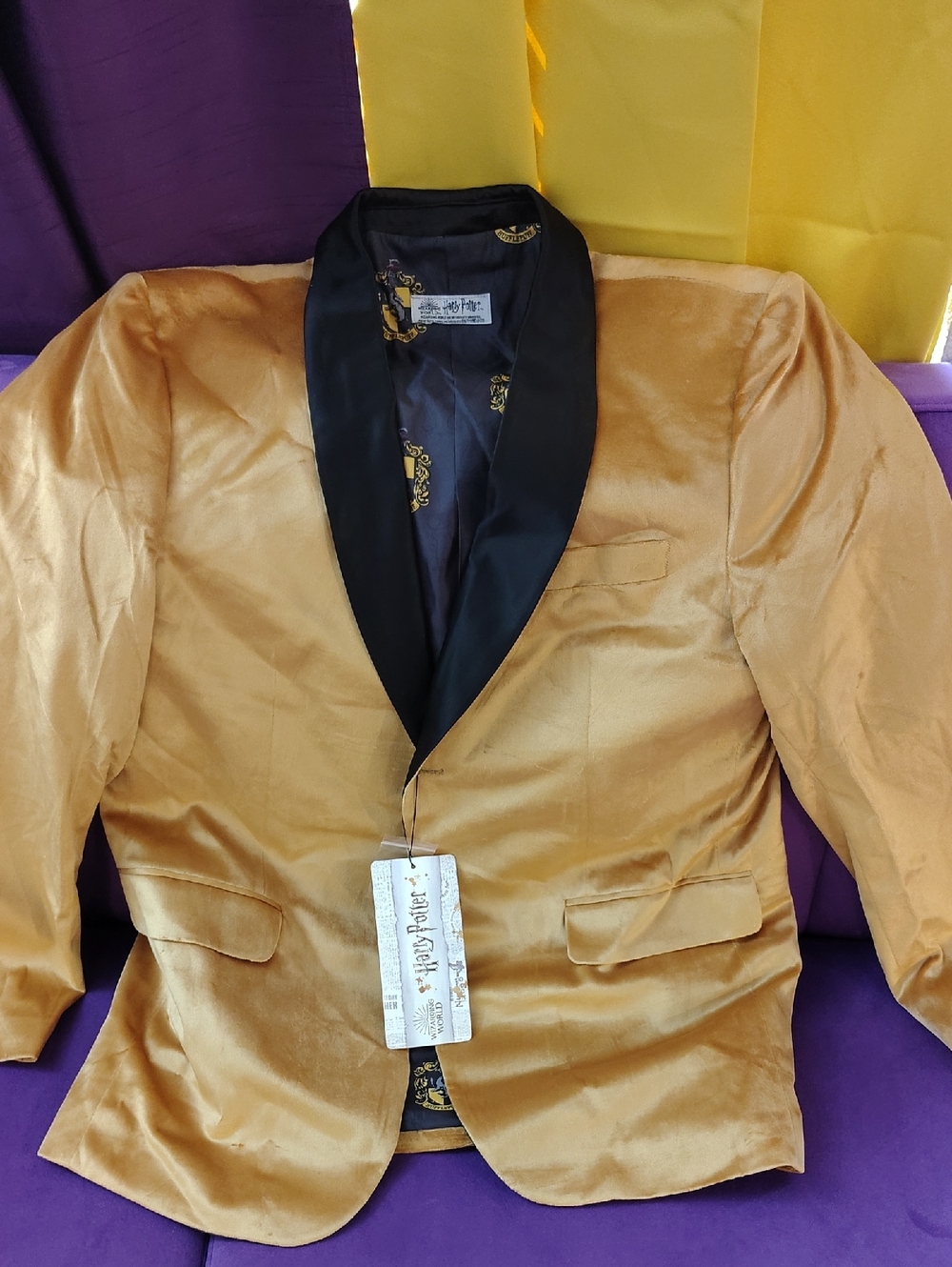 Warner Bros. Golden Velvet Blazer with Black Satin Shawl Lapel